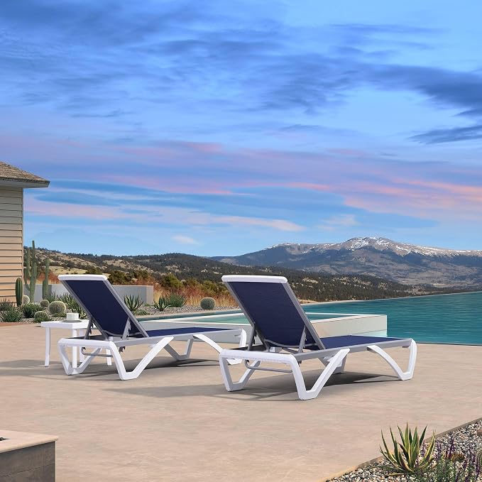 PURPLE LEAF Patio Chaise Lounge Chair Set of 3 Outside Aluminum Plastic - Image 4