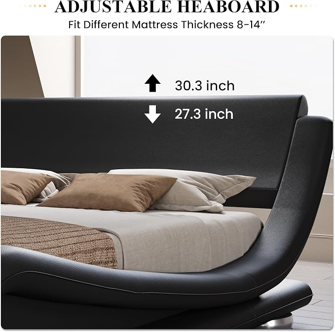 SHA CERLIN Full Size Upholstered Bed Frame, Deluxe Low Profile Sleigh Bed - Image 4