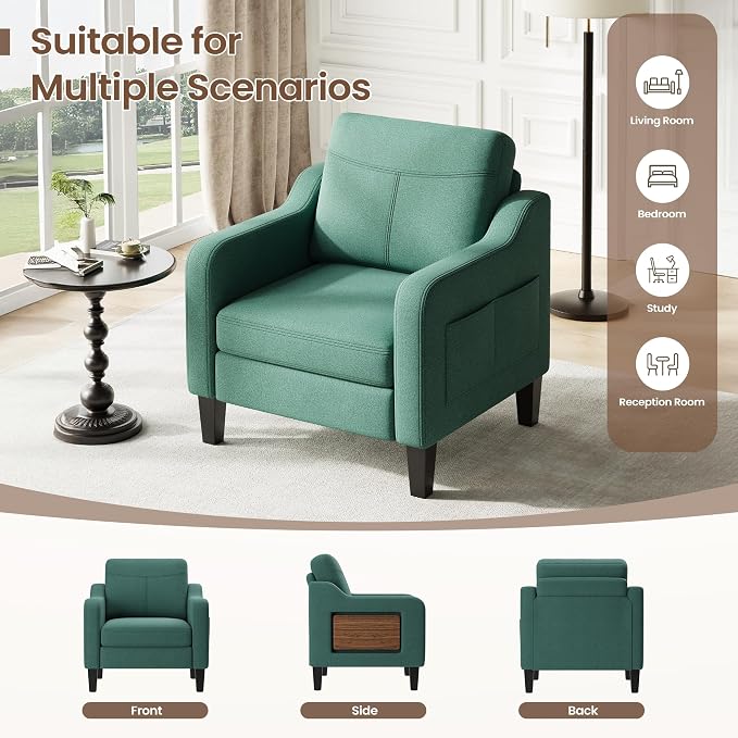 Accent Chair for Living Room Modern Linen Upholstered Armchair Side Wooden - Image 4