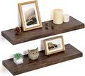 Floating Shelves for Wall Decor, Rustic Solid Elm Wood Live Edge Floating by FLYJOE