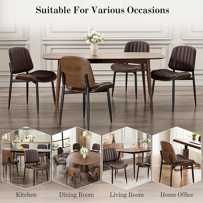 REONEY Dining Chairs Set of 4, Mid-Century Modern Upholstered PU Leather Chairs - Image 8