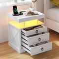 HNEBC Night Stand with Gun Drawers, Farmhouse Nightstand with Charging Station by HNEBC