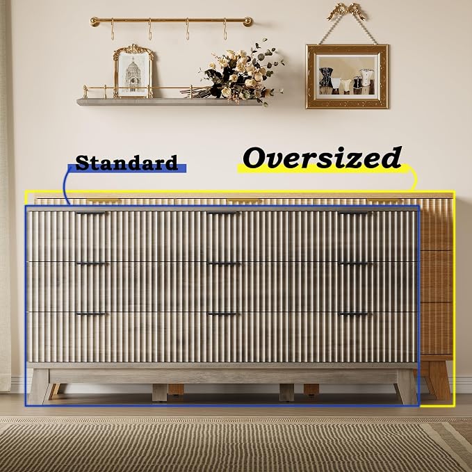 BORNOON 63" Long Dresser for Bedroom, 9-Drawer Fluted Dresser, Extra-Wide Wood - Image 3