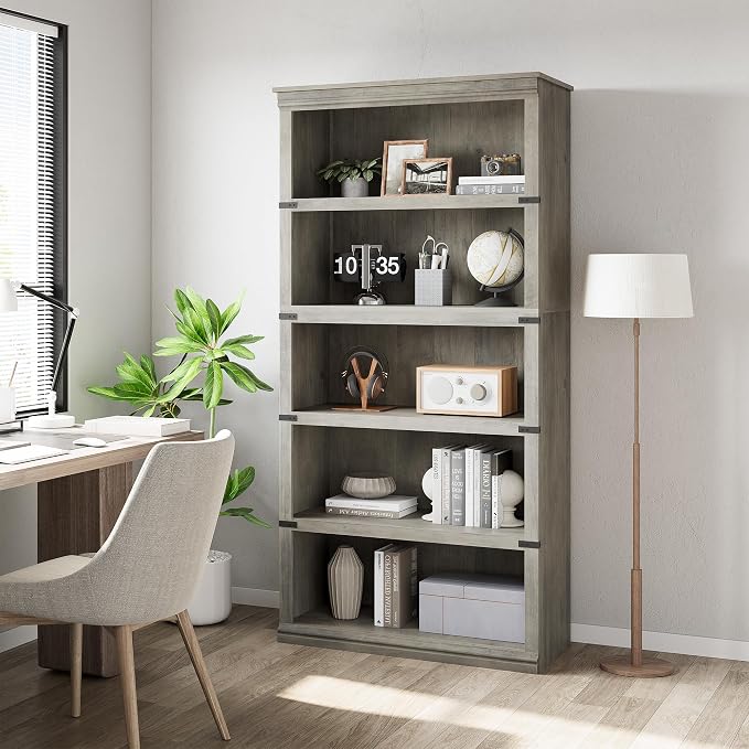 GarveeHome 5 Tier Farmhouse Bookcase, 67.4" Tall Book Shelf by GarveeHome