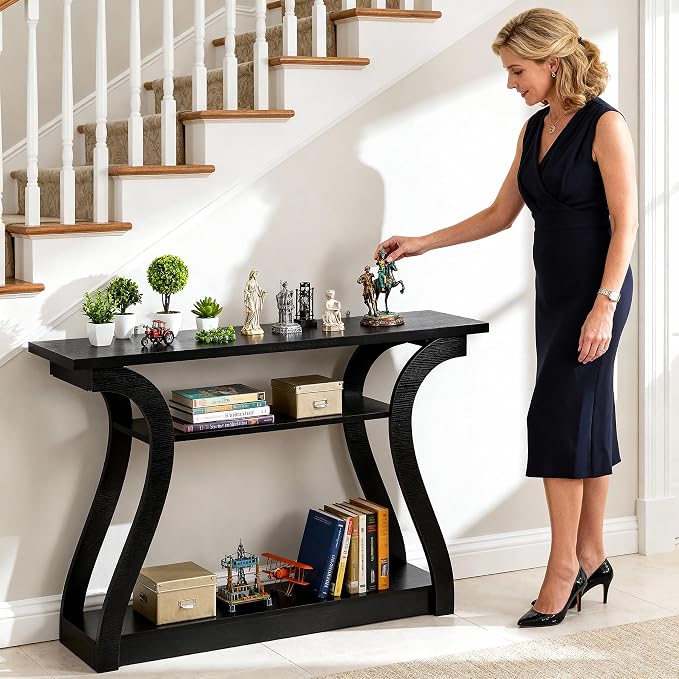 SUPER DEAL Wood Console Table 3 Tier Narrow Entryway Table - Image 2