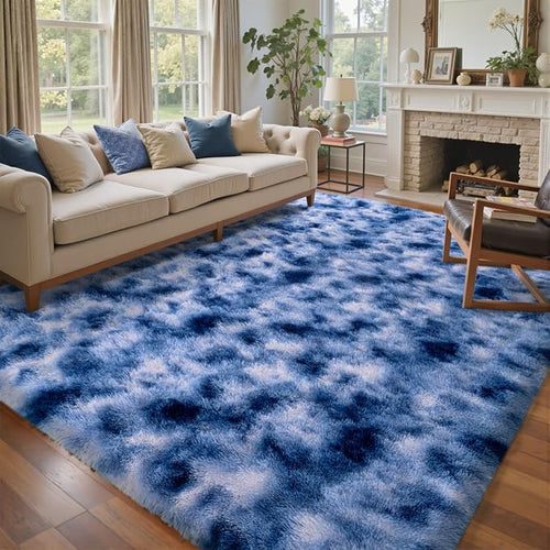5x7 Ft Blue Shag Rugs for Bedroom Living Room Decor, Ultra Soft Fluffy Furry by Cuzwlovita