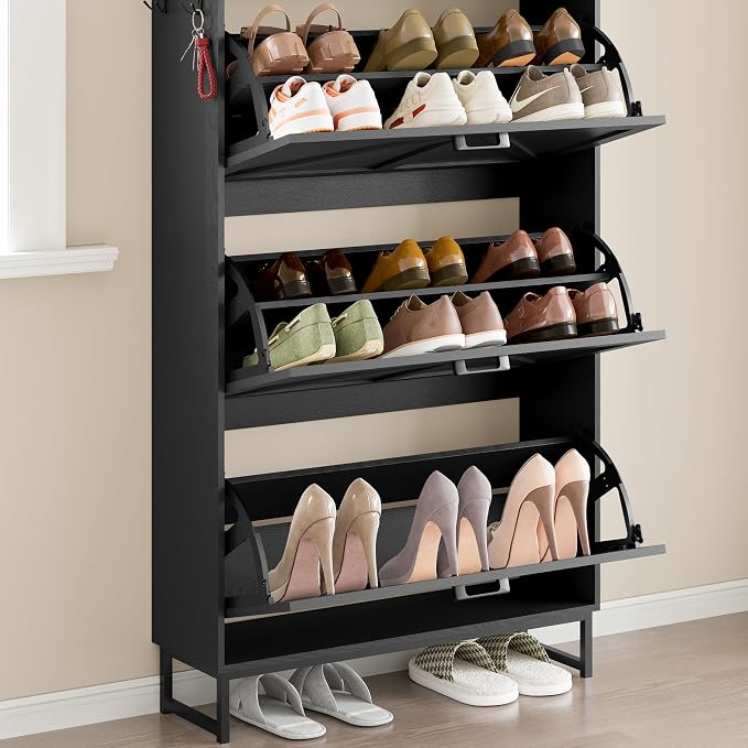 BORNOON Shoe Cabinet with 3 Flip Drawers Narrow Shoe Storage Cabinet Organizer - Image 6