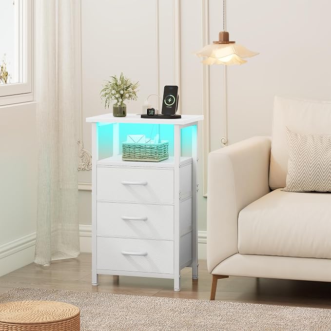 Vagusicc Night Stand with Charging Station, LED Nightstand - Image 8