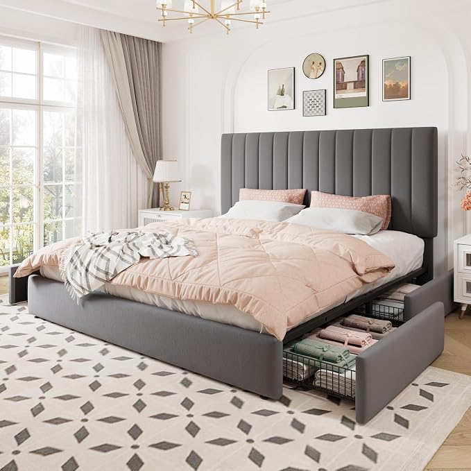 Allewie King Size Storage Bed Frame, Vertical Channel Tufted Adjustable - Image 9