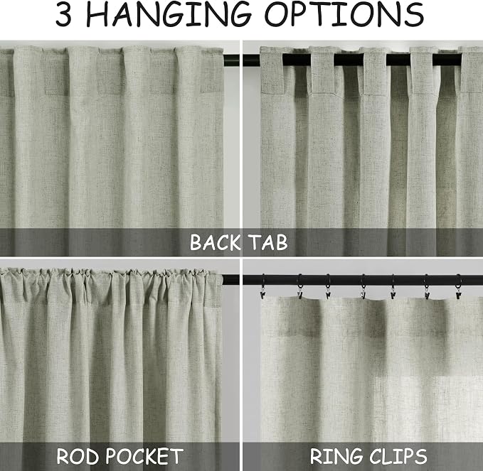 Nanspring Sage Green Curtains 92 Inch Length 2 Panels Back Tab Pocket Light - Image 3