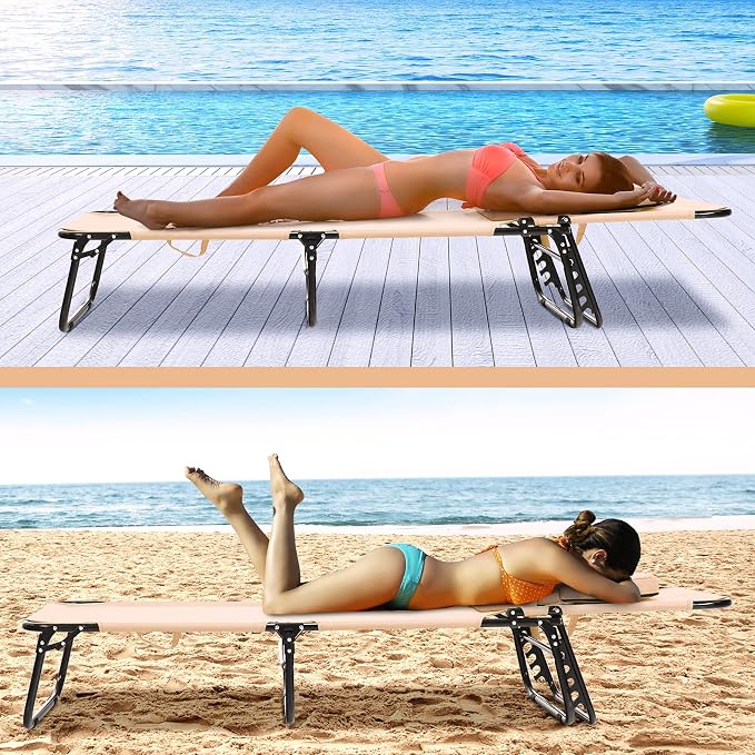 Folding Beach Lounge Chair w/ 5 Adjutable Backrest & Padded Pillow, Sunbathing - Image 4