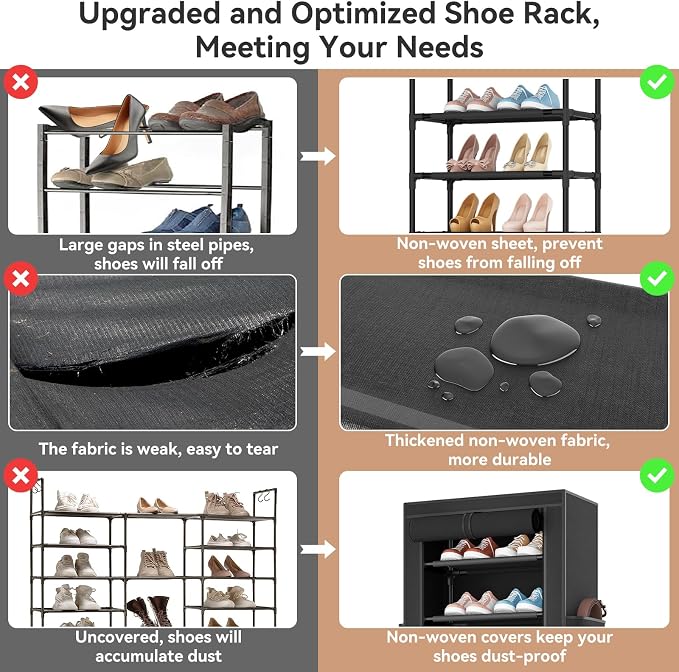 ROJASOP Shoe Rack with Covers 10 Tier Large Shoe Organizer Tall Shoe Closet - Image 7
