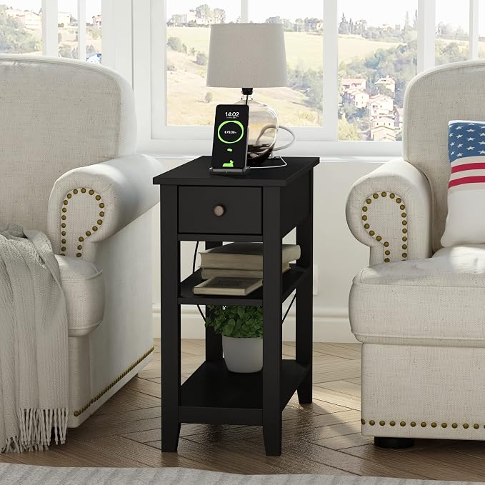 ChooChoo Black End Table Set of 2, Sofa Side Table Living Room - Image 5