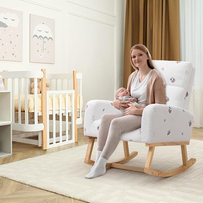 HCHAIRH Rocking Chair Nursery, Sherpa Nursing Rocking Chairs, Upholstered - Image 9