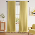 Guken Yellow 100% Blackout Linen Curtains 96 Inch Length 2 Panels Set by Guken
