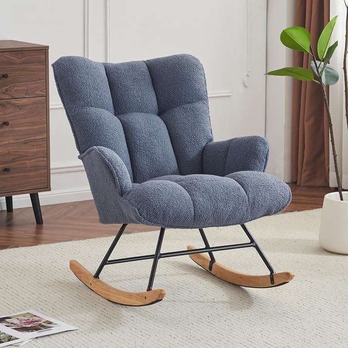 SAETSFEG Rocking Chair Nursery Teddy Upholstered Glider Rocker Rocking Accent by SAETSFEG