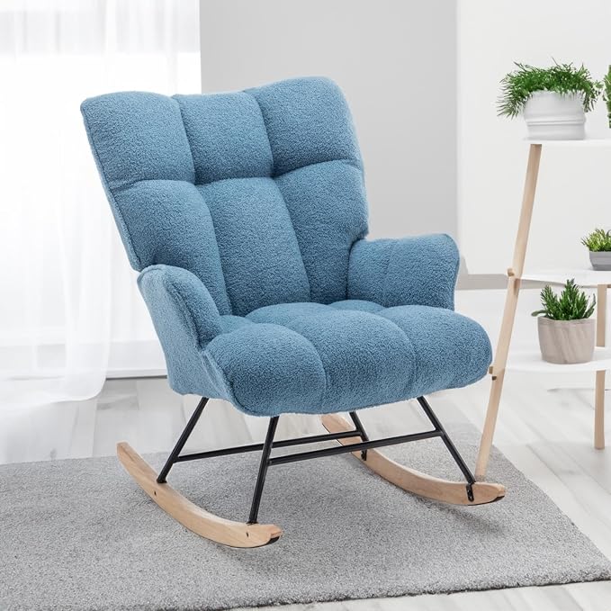 SAETSFEG Rocking Chair Nursery Teddy Upholstered Glider Rocker Rocking Accent by SAETSFEG
