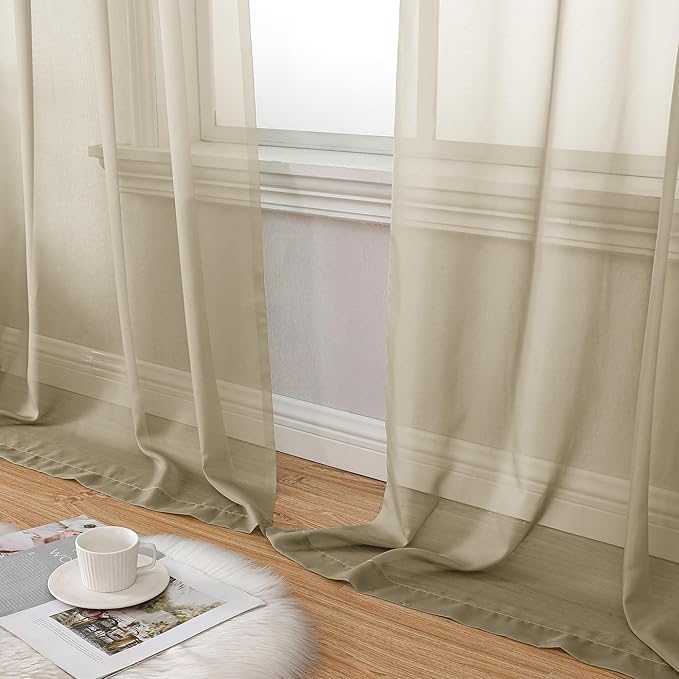 Aiyufeng Taupe Sheer Curtains 63 Inches Long 2 Panels Set, Semi Transparent - Image 7