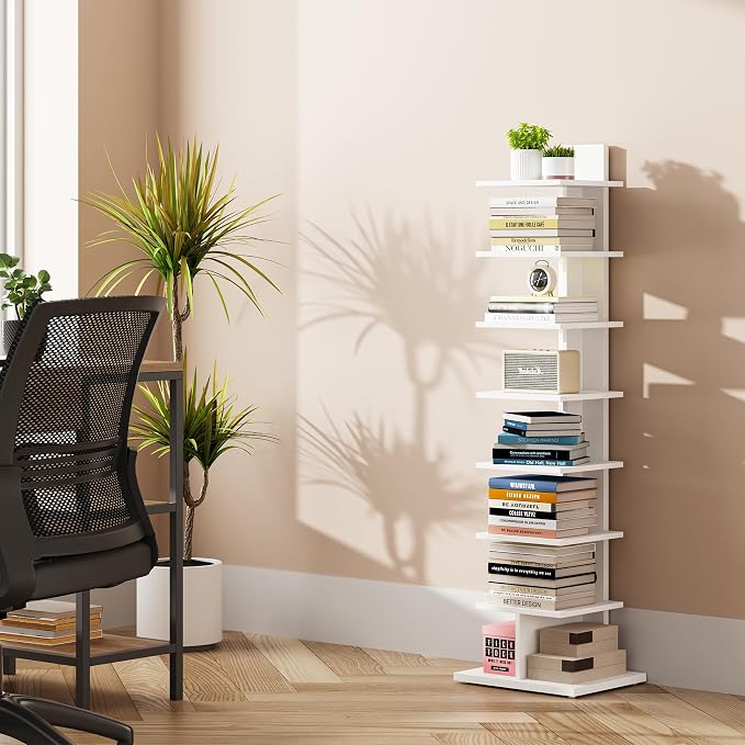 TUTOTAK Narrow Bookshelf, 8-Tier Bookcase, Spine Book Shelf - Image 7