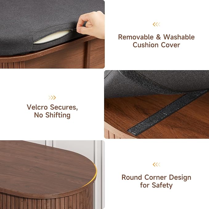 Oval Shoe Storage Bench with Padded Seat Cushion, 2-Tier Fluted Shoe Cabinet - Image 5