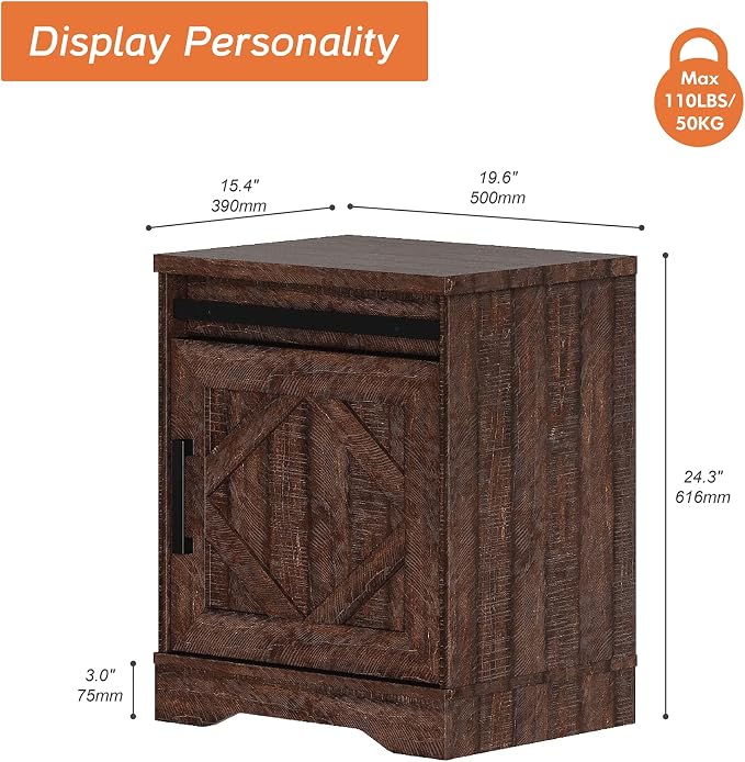 WAMPAT 24.3" H End Table for Living Room, Rustic Nightstand - Image 2