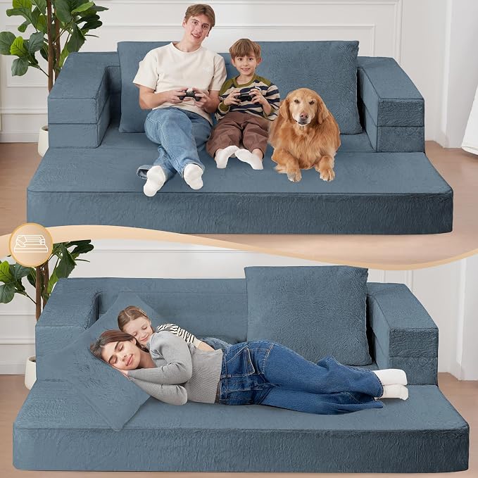 Futon Sofa Bed with Pillow, 3-in-1 Sleeper Sofa Bed with Removable Cover - Image 6