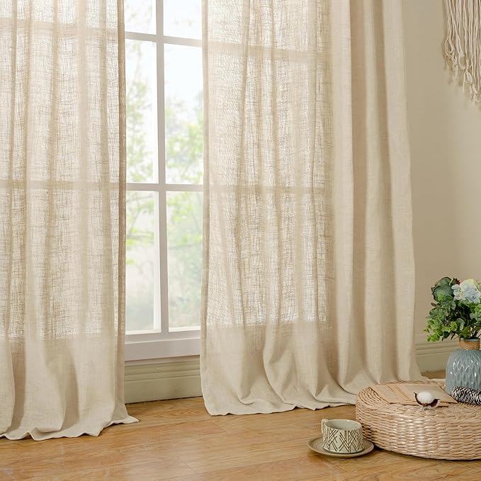 LAMIT Small Window Linen Curtains 45 Inches Long, Semi Sheer Light Filtering - Image 9