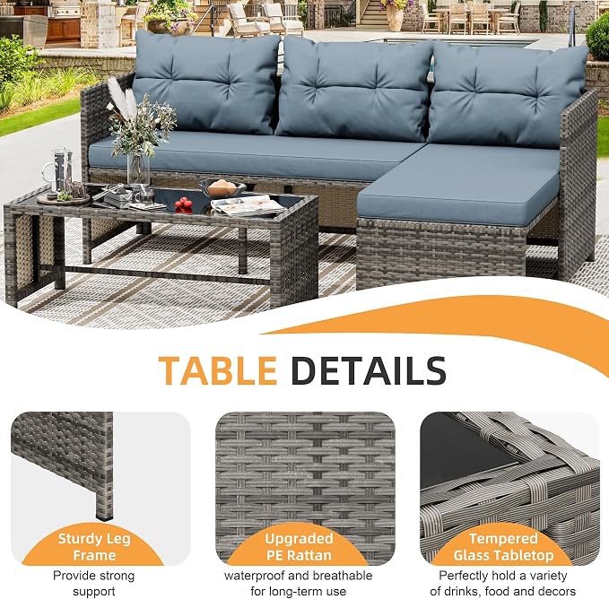 Shintenchi 3 Pieces Outdoor Patio Furniture Sets, Wicker Patio Conversation Sets - Image 4
