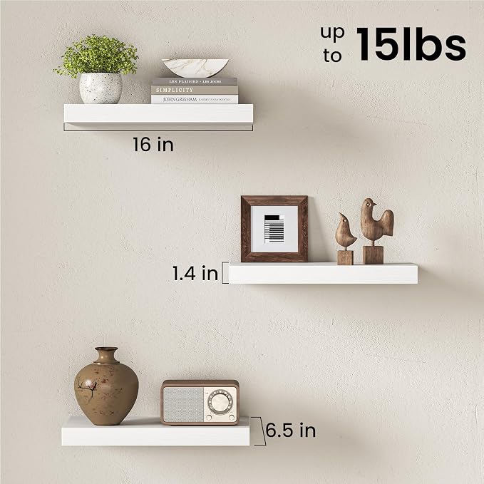 Fun Memories 16 Inch Floating Shelves Wall-Mounted, Engineered Wood Wall Shelves - Image 3