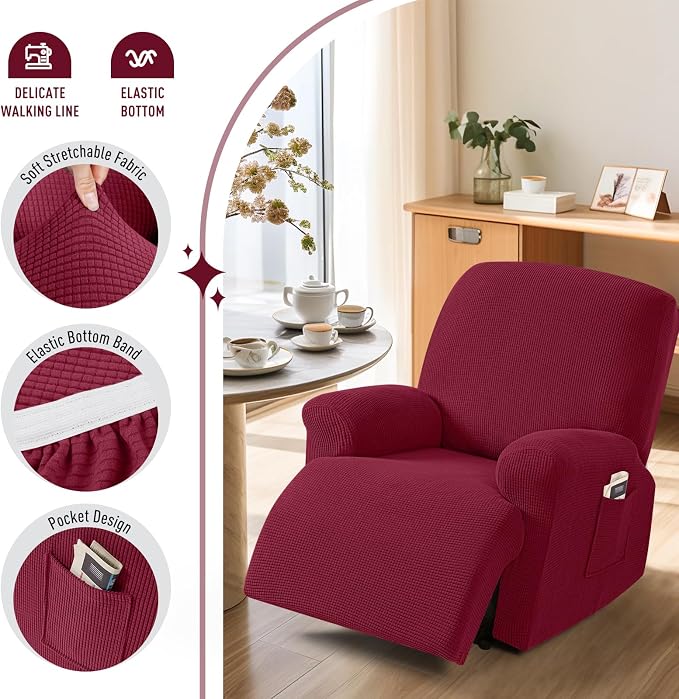 TAOCOCO Recliner Cover 4-Pieces, Recliner Stretch Sofa Slipcover, Recliner - Image 3