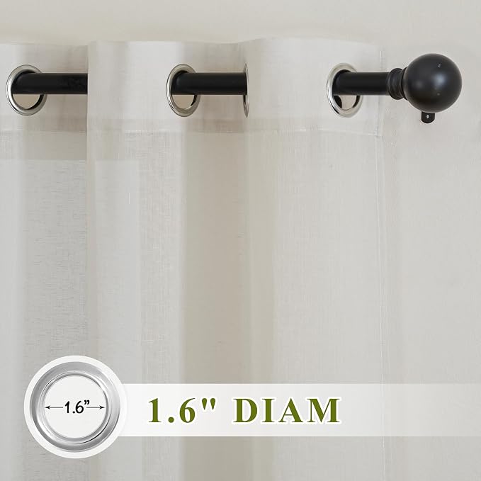 NICETOWN Natural Linen Curtains 96 inches Long, Grommet Semi Sheer Linen Burlap - Image 2