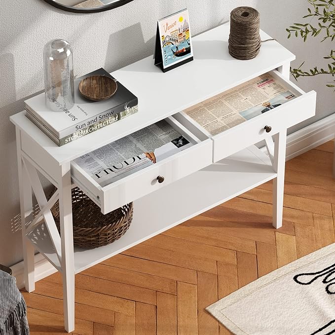 ChooChoo Console Table with Drawers, Narrow Wood Accent Sofa Table Entryway - Image 3
