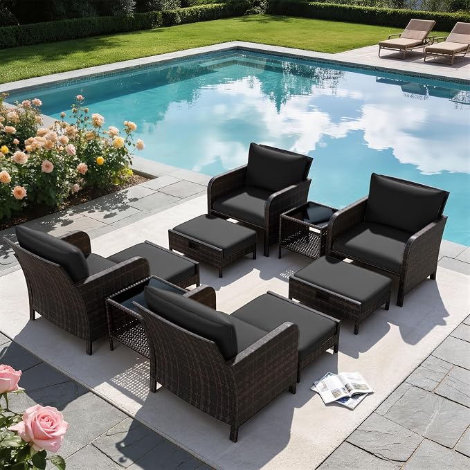 LEVELEVE Patio Conversation Set 5 Piece, Balcony Furniture Outdoor PE Rattan - Image 9