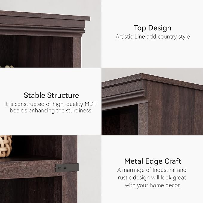 GarveeHome 5 Tier Farmhouse Bookcase, 67.4" Tall Book Shelf - Image 5