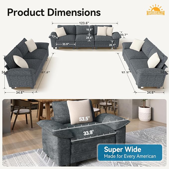 SUNSHINE VALLEY 3 Piece Living Room Sofa Furniture Set, Chenille Modular 2 - Image 2