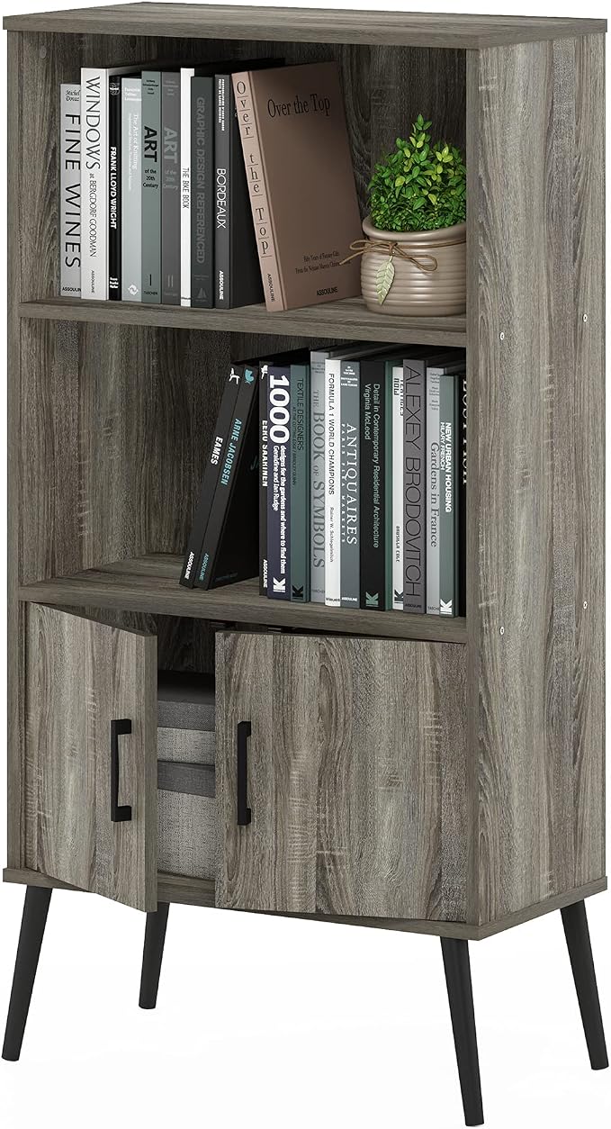 Furinno Claude Mid Century Style Accent Wooden Leg Bookcase Cabinet by Furinno-FitsYourSpaceFitsYourBudget