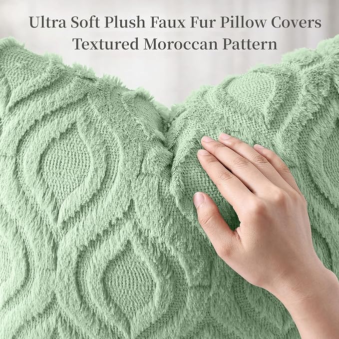 decorUhome Throw Pillow Covers 26x26 Inch Set of 2, Soft Plush Faux Wool Sage - Image 6