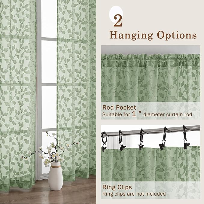Chyhomenyc Extra Long Sage Green Sheer Curtains 120 Inch Length 2 Panels Set - Image 5