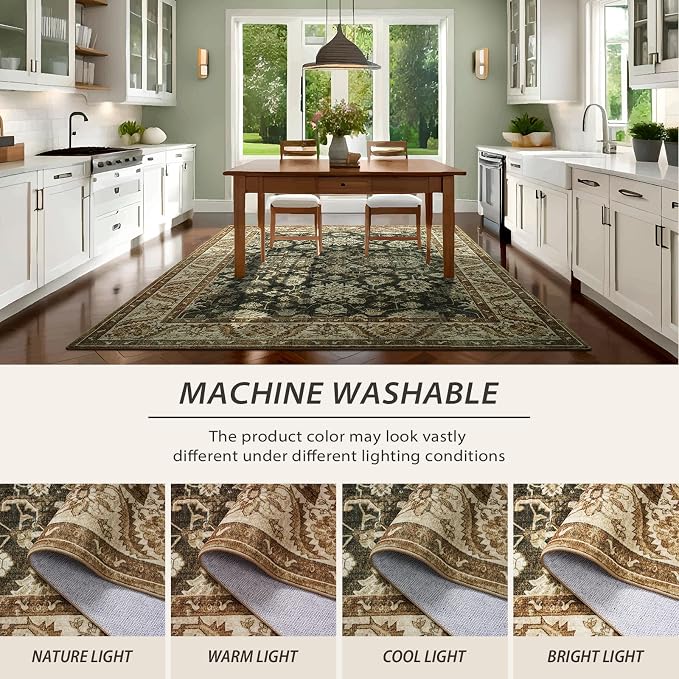 Area Rugs for Living Room, 6x9 Washable Area Rug for Bedroom, Retro Floral - Image 3