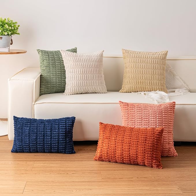 Pack of 2 Corduroy Decorative Throw Pillow Covers 12x24 Inch Soft Striped - Image 4