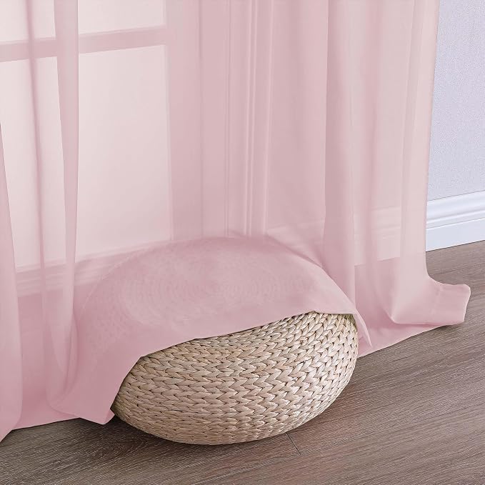 OWENIE Blush Sheer Curtain 90 Inches Long 2 Panels Set, Solid Filmy Drapes - Image 8