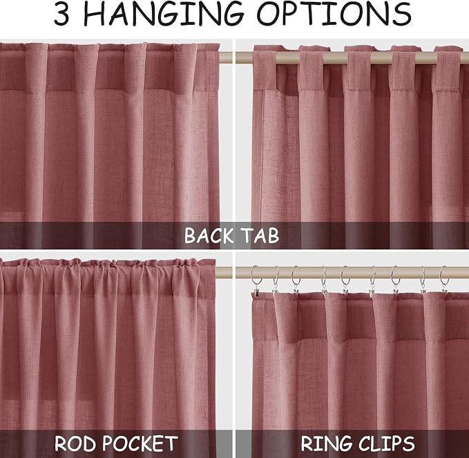 Canyon Rose Linen Curtains for Living Room 98 Inches Long Light Filtering Semi - Image 2