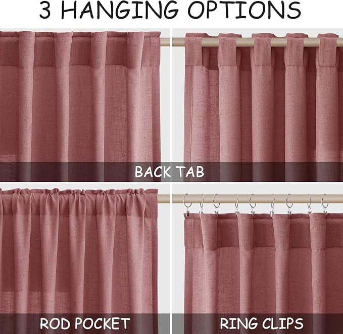 Canyon Rose Linen Curtains for Living Room 126 Inches Long Light Filtering Semi - Image 2