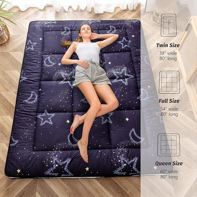 MAXYOYO Black Moon and Star Futon Mattress, Japanese Floor Mattress Quilted - Image 5