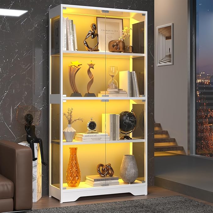 knoworld Display Cabinet with Glass Doors, 4-Tier Glass Display Case with 15mm - Image 7