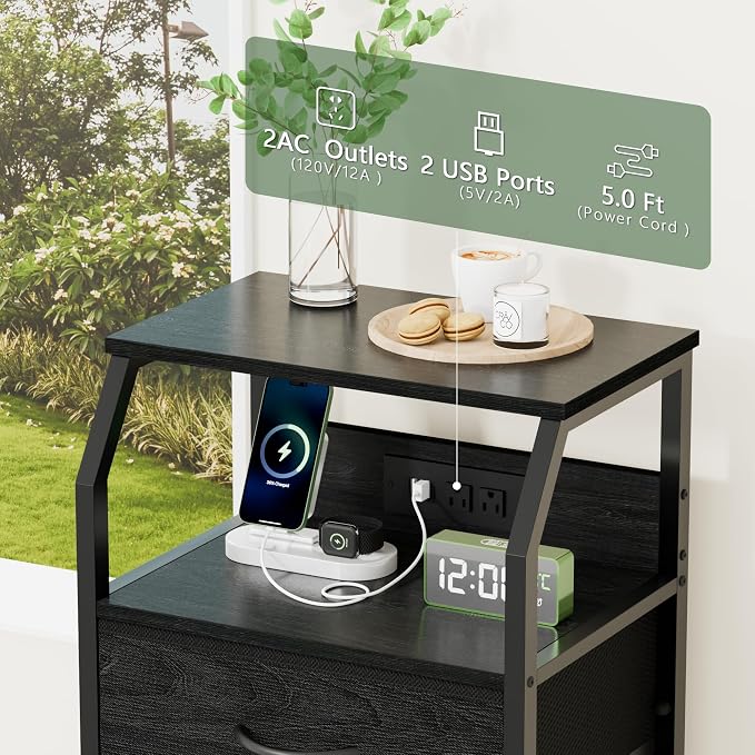 Furnulem Night Stand with Charging Station, 4 Drawer Dresser with Storage Shelf - Image 8