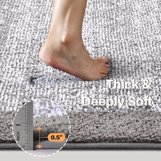 Bathroom Rugs 30x20 Non Slip Washable, Light Grey Bath Mat - Image 5