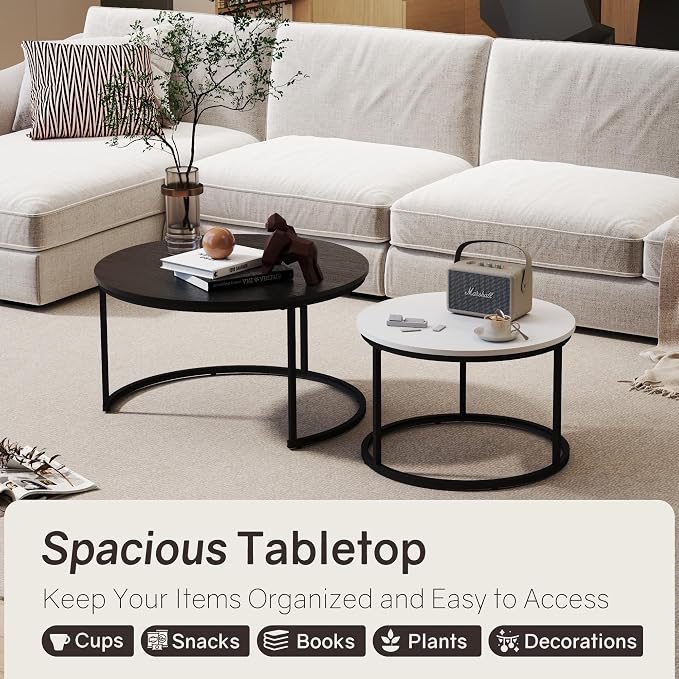 Otterease Nesting Tables Set of 2, 31.5" Round Coffee Table, Small Nesting - Image 4