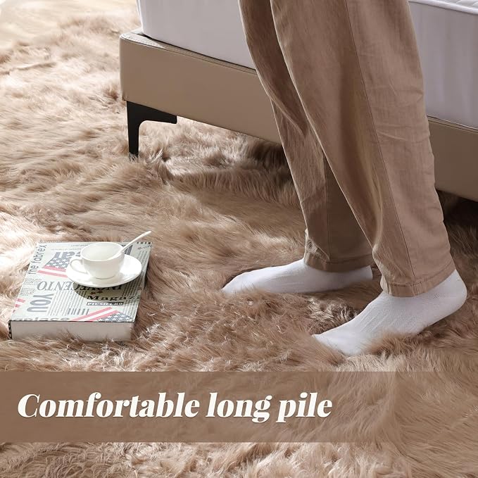 ORINOVA Beige Area Rugs for Living Room Bedroom Nursery 9X12 Washable Faux - Image 7