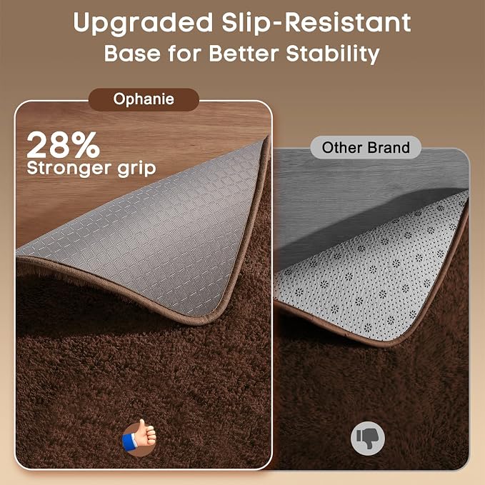 Ophanie Small Rug Washable Non Slip Throw Bedside Area Rugs, Fluffy Soft Brown - Image 4